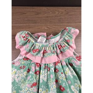 Bella Bliss Kids Girls Floral Dress Pink Ruffle Green Cotton Sz 8 Spring Easter